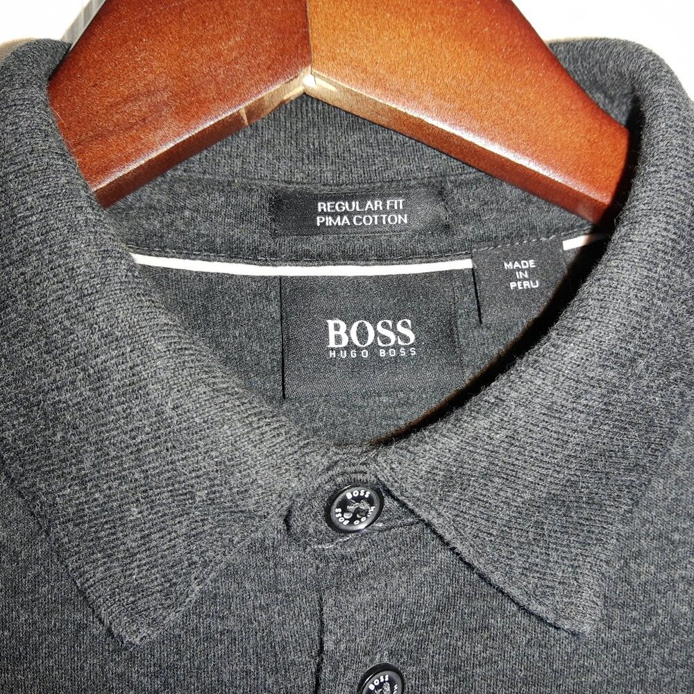 Men's Hugo Boss Long Sleeve POLO Shirt  Charcoal Grey Medium  <EUC>